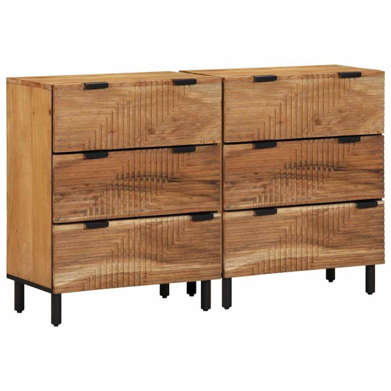 vidaXL Sideboards 2 pcs Marrone 60x33x75 cm Legno Massello di Acacia
