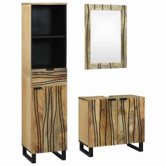 vidaXL Set di mobili per il bagno con cassetto con lo scaffale con archiviazione con porta con specchio 3 pcs Marrone Alto