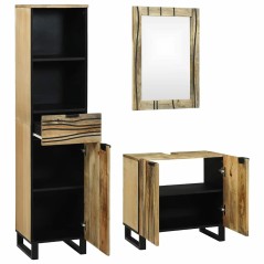 vidaXL Set di mobili per il bagno con cassetto con lo scaffale con archiviazione con porta con specchio 3 pcs Marrone Alto