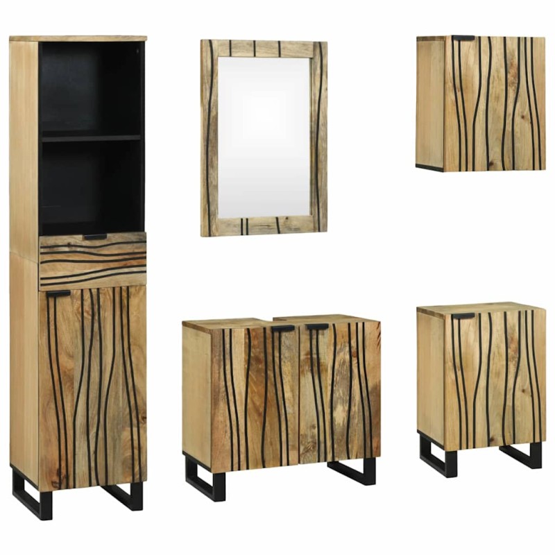 vidaXL Set di mobili per il bagno con cassetto con lo scaffale 5 pcs Marrone Media vidaXL Set di mobili per il bagno con cassetto con lo scaffale 5 pcs Marrone Media