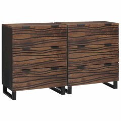 vidaXL Sideboards con cassetto con archiviazione 2 pcs Marrone Media Legno Massello