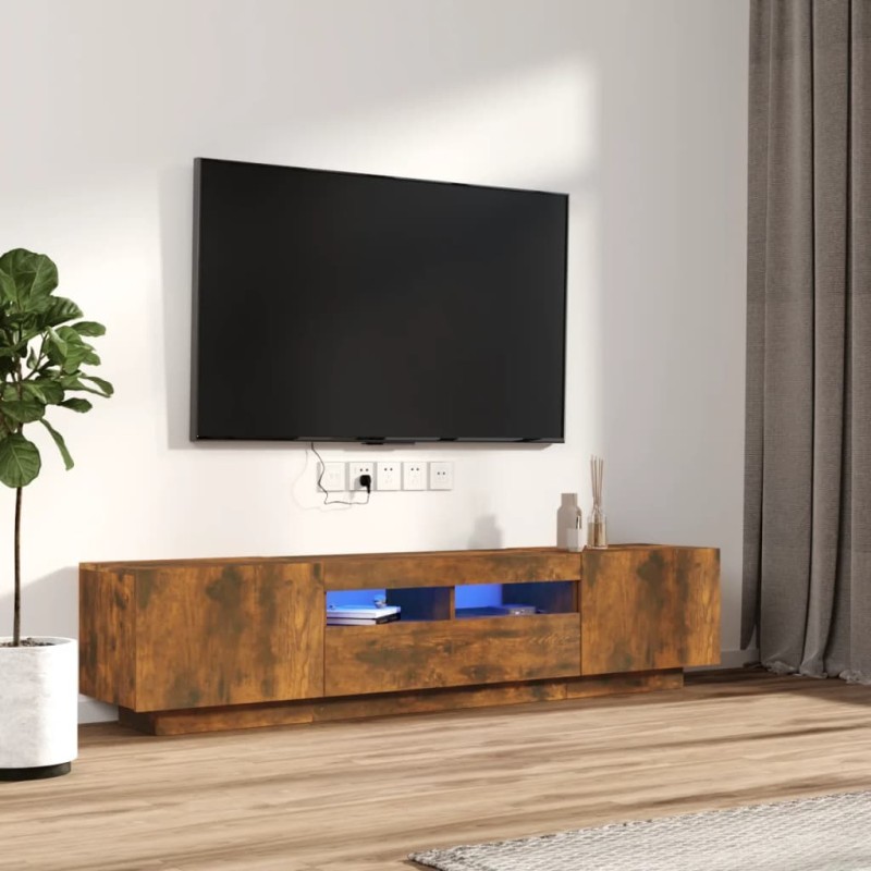 Set Mobili TV 2pz con Luci LED Rovere Fumo in Legno Multistrato Set Mobili TV 2pz con Luci LED Rovere Fumo in Legno Multistrato