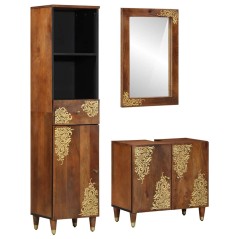 Set di Mobili da Bagno vidaXL 3 Pezzi Legno Massello di Mango Grezzo