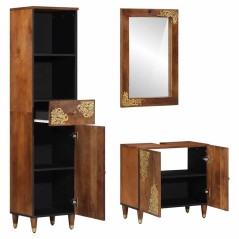 Set di Mobili da Bagno vidaXL 3 Pezzi Legno Massello di Mango Grezzo