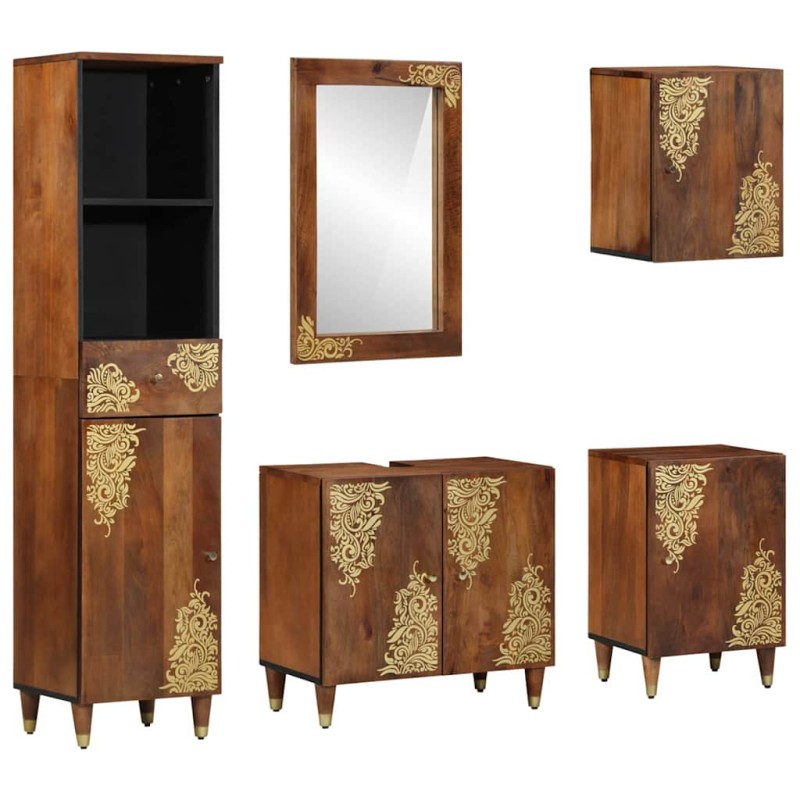 Set di Mobili per Bagno vidaXL da 5 Pezzi in Legno Massello di Mango