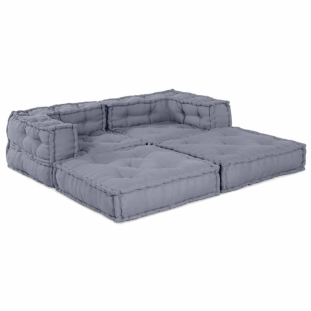 vidaXL Set di 2 pouffe modulari in tessuto grigio