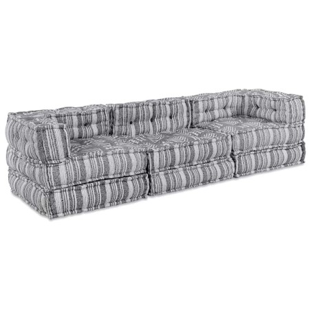 vidaXL Divano Pouffe Modular 3 Posti - Grigio Chiaro in Tessuto, Facile da Convertire