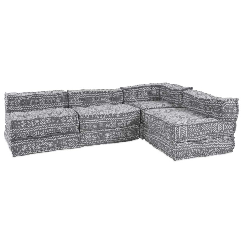 vidaXL Divano Pouffe Modulabile per 4 Persone Pieghevole - Grigio Chiaro vidaXL Divano Pouffe Modulabile per 4 Persone Pieghevole - Grigio Chiaro
