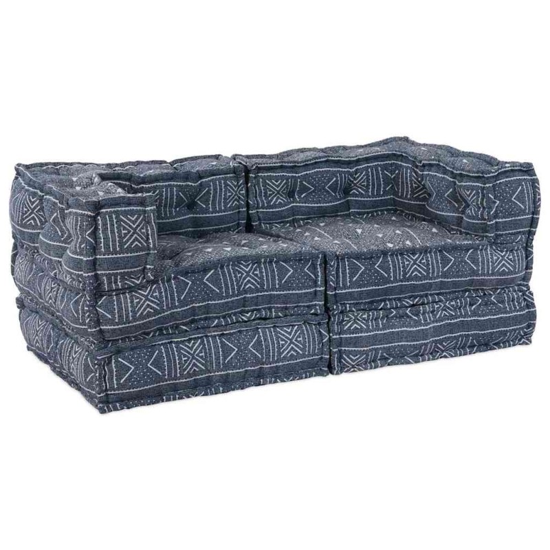 vidaXL Pouffe Sofa Modulare a 2 Posti Convertibile in Tessuto Indigo vidaXL Pouffe Sofa Modulare a 2 Posti Convertibile in Tessuto Indigo
