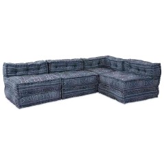 vidaXL Divano Pouffe Modulare per 4 Persone in Tessuto Indigo