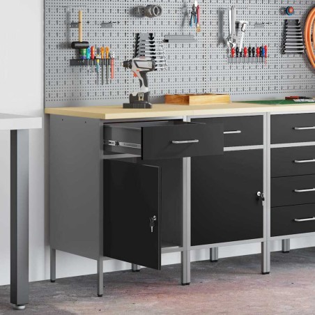 Armadio da lavoro vidaXL 2 pezzi Nero e Grigio in legno ingegnerizzato e acciaio