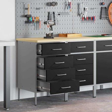 Armadio da lavoro vidaXL 2 pezzi Nero e Grigio in Legno Ingegnerizzato e Acciaio