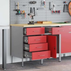 vidaXL Set Armadi da Lavoro 2 Pezzi Rosso e Grigio in Legno Ingegnerizzato e Acciaio