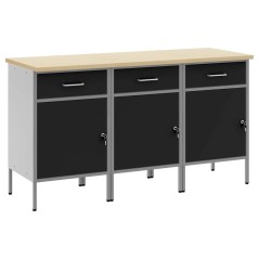 Set di mobili da lavoro vidaXL 3 pezzi Nero e Grigio in legno ingegnerizzato e acciaio