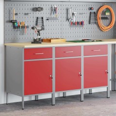 Armadio da lavoro vidaXL 3 pezzi Rosso e Grigio in legno ingegnerizzato e acciaio