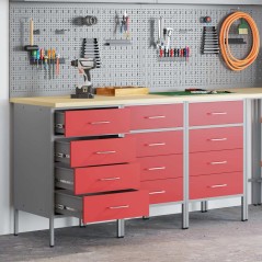 Armadio da lavoro vidaXL 3 pezzi Rosso e Grigio in legno ingegnerizzato e acciaio