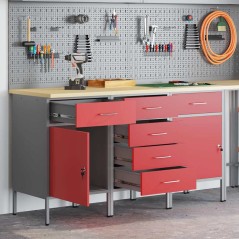 vidaXL Set di 3 Armadietti da Lavoro Rosso e Grigio in Legno Ingegnerizzato e Acciaio