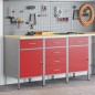 vidaXL Set di 3 Armadietti da Lavoro Rosso e Grigio in Legno Ingegnerizzato e Acciaio