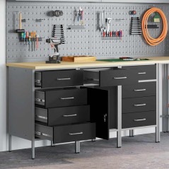 Set di armadi da lavoro 3 pezzi vidaXL in legno ingegnerizzato e acciaio, nero e grigio