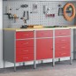 Set di armadietti da lavoro 3 pezzi rosso e grigio in legno ingegnerizzato e acciaio Set di armadietti da lavoro 3 pezzi rosso e grigio in legno ingegnerizzato e acciaio