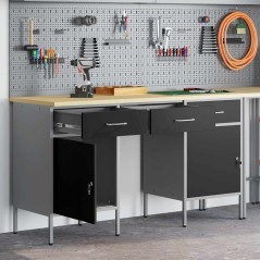 Set di Mobile e Tavolo 3 Pezzi vidaXL in Legno Ingegnerizzato e Acciaio Nero