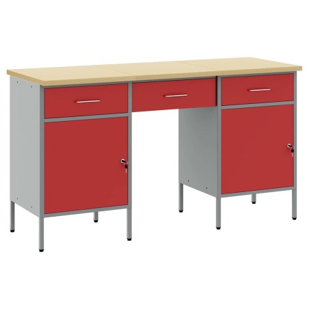 Set armadi e tavolo da lavoro 3 pezzi vidaXL in legno ingegnerizzato e acciaio rosso