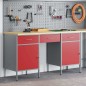 Set armadi e tavolo da lavoro 3 pezzi vidaXL in legno ingegnerizzato e acciaio rosso