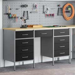 Set di armadio e tavolo da lavoro a 3 pezzi vidaXL in legno ingegnerizzato e acciaio nero