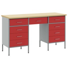 Set Armadio e Tavolo 3 Pezzi vidaXL Rosso in Legno Ingegnerizzato e Acciaio