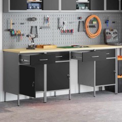Set di armadi e tavolo da lavoro a 4 pezzi vidaXL in legno ingegnerizzato e acciaio nero
