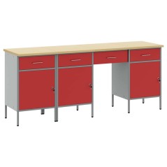 vidaXL Set da Tavolo e Armadietto da Lavoro in 4 Pezzi Rosso in Legno Ingegnerizzato e Acciaio