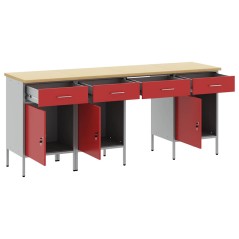vidaXL Set da Tavolo e Armadietto da Lavoro in 4 Pezzi Rosso in Legno Ingegnerizzato e Acciaio