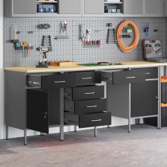 Set da lavoro e tavolo 4 pezzi vidaXL neri in legno ingegnerizzato e acciaio