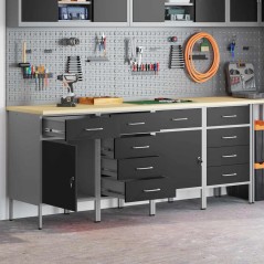 Set di Armadi da Lavoro vidaXL in 4 Pezzi Nero e Grigio in Legno Ingegnerizzato e Acciaio