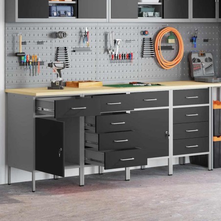 Set di Armadi da Lavoro vidaXL in 4 Pezzi Nero e Grigio in Legno Ingegnerizzato e Acciaio