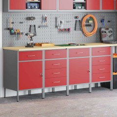 Set di mobili da lavoro 4 pezzi rosso e grigio in legno ingegnerizzato e acciaio