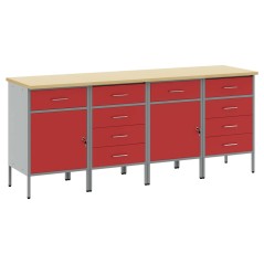 Set di mobili da lavoro 4 pezzi rosso e grigio in legno ingegnerizzato e acciaio