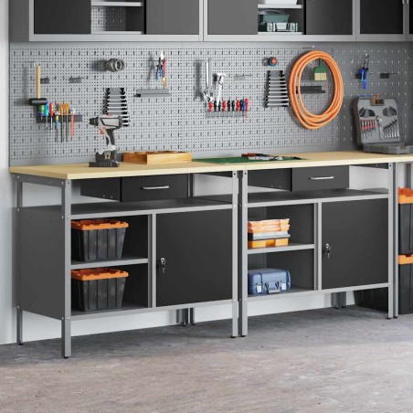 Set di 2 Banchi da Lavoro in Acciaio Nero vidaXL