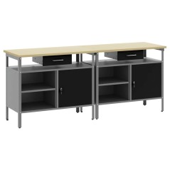 Set di 2 Banchi da Lavoro in Acciaio Nero vidaXL