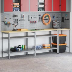 Set di banchi da lavoro in acciaio grigio, 3 pezzi