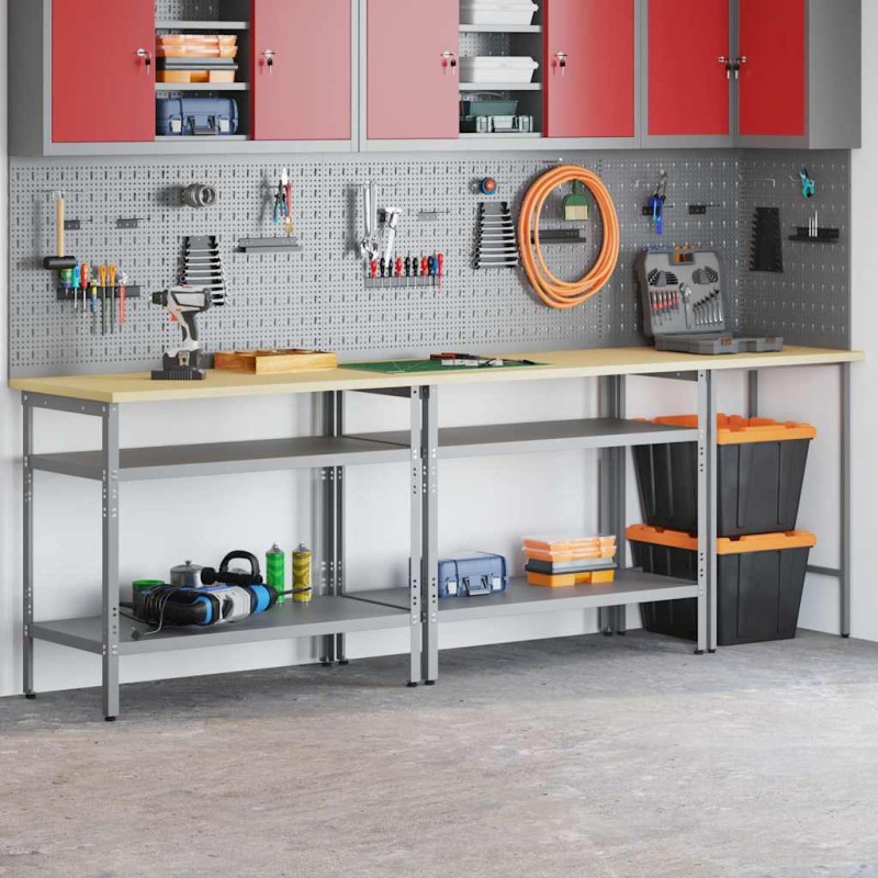 Set di banchi da lavoro in acciaio grigio, 3 pezzi Set di banchi da lavoro in acciaio grigio, 3 pezzi