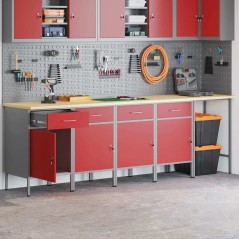 vidaXL Set di 5 pezzi di armadio da lavoro e tavolo ad angolo in legno ingegnerizzato rosso