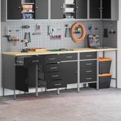 vidaXL Set da Lavoro e Tavolo Angolare da 5 Pezzi Nero in Legno Compensato