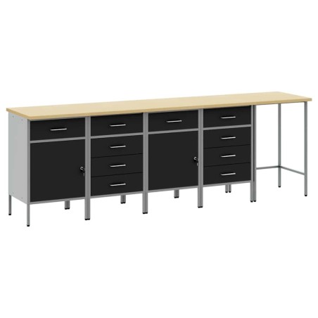vidaXL Set da Lavoro e Tavolo Angolare da 5 Pezzi Nero in Legno Compensato