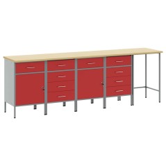 Set di Armadietti da Lavoro e Tavolo Angolare Rosso in Legno Ingenerizzato - 5 Pezzi