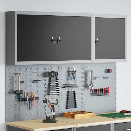 vidaXL Set da 5 Pezzi di Armadio per Utensili e Pannello Magnetico da Montare a Muro in Metallo Nero