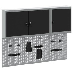 vidaXL Set da 5 Pezzi di Armadio per Utensili e Pannello Magnetico da Montare a Muro in Metallo Nero