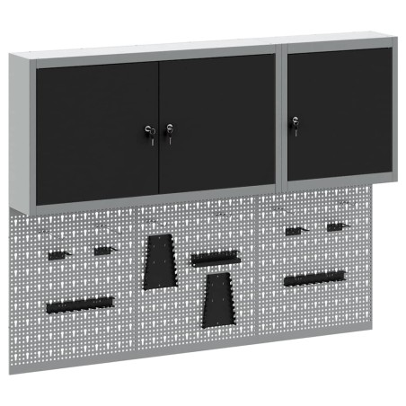 vidaXL Set da 5 Pezzi di Armadio per Utensili e Pannello Magnetico da Montare a Muro in Metallo Nero