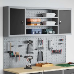 Set di armadietti e pannelli attrezzati da parete a 6 pezzi vidaXL in metallo nero