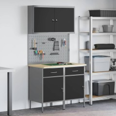 Set di 5 pezzi di armadio da lavoro e pannello forato MDF e metallo nero